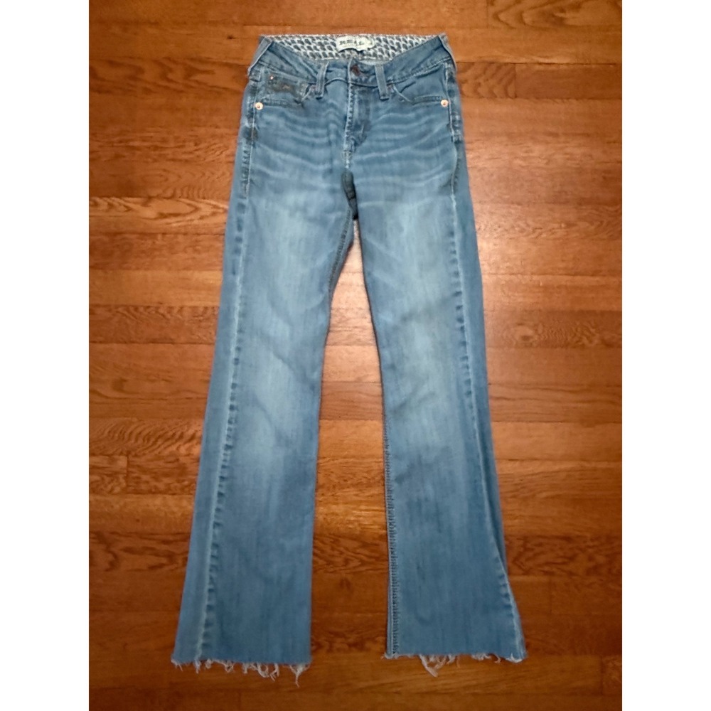 Ariat Real High Rise Boot Cut Jeans Light Wash Raw Hem Denim Womens Size 26